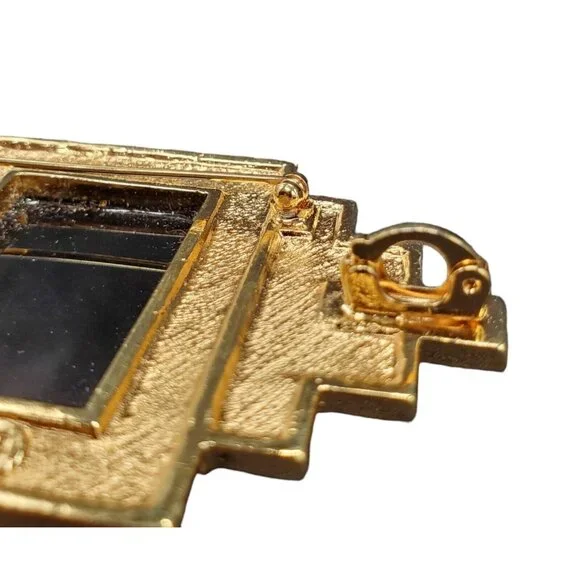 Vtg Signed SMB Art Deco Revival Brooch Sandra Miller Burrows Rhinestone Black - Picture 11 of 16